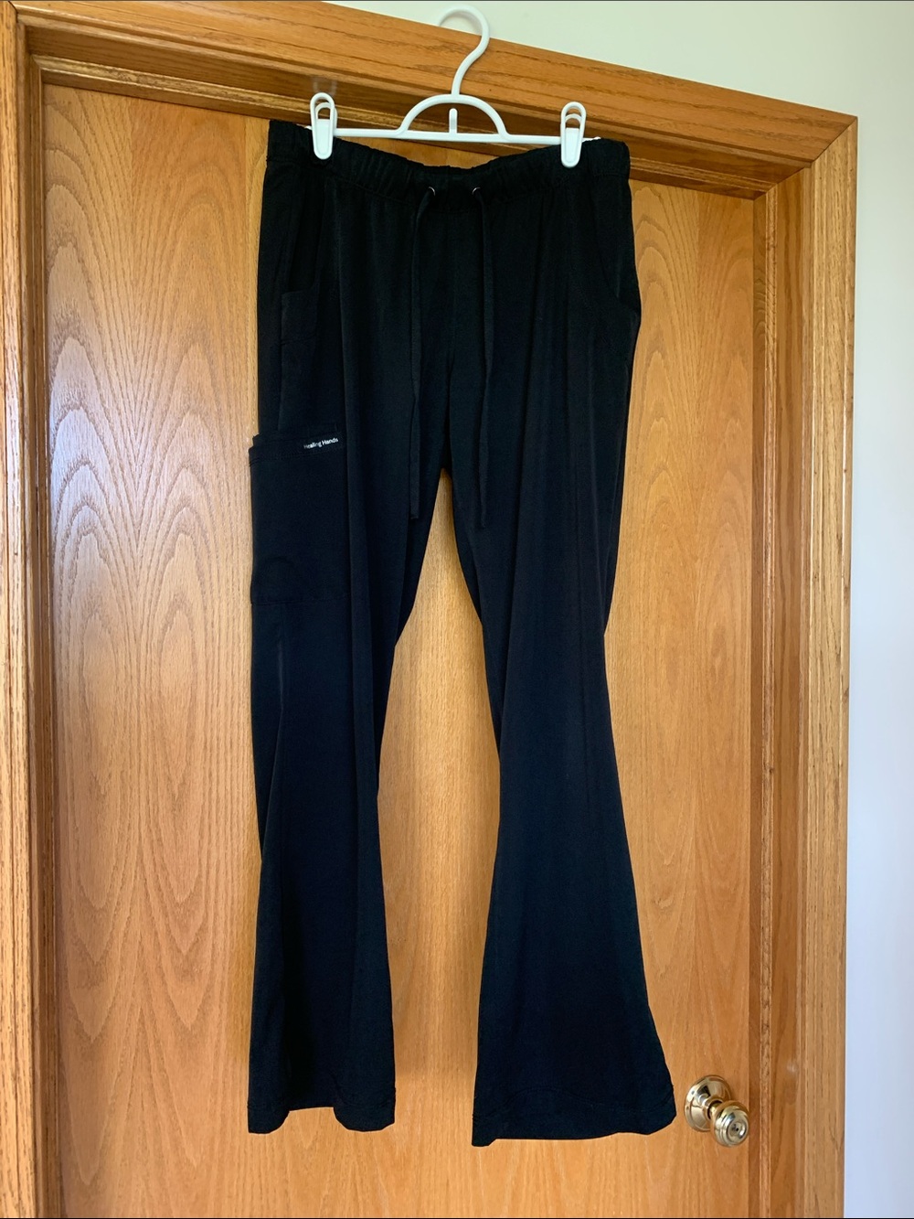 healing hands Black Boot-Cut Scrub Pants with Drawstring